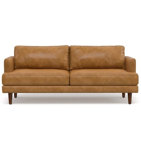 Homeroots 76" Sienna Leather Sofa With Brown Legs 640977