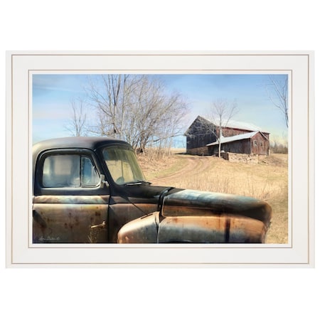 Homeroots Vintage Farm Trucks 1 White Framed Print Wall Art 405010