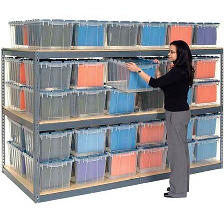 Global Industrial Record Storage Rack 96"W x 24"D x 84"H With Polyethylene File Boxes - Gray 607202GY