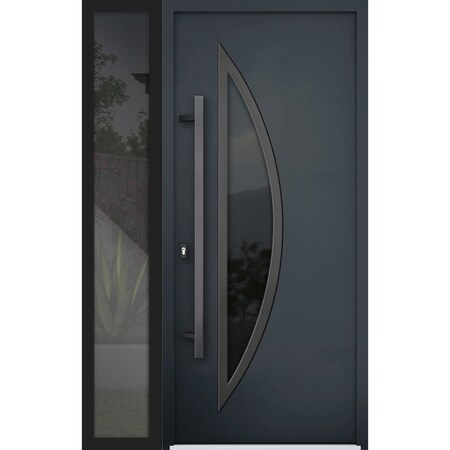 Vdomdoors Steel Door Deux 6501 Anthracite Sidelight Exterior Window Stainless Inserts Single Modern Painted-W DEUX6501EXD-BLK-W36+12 x H80-Left-hand Inswing