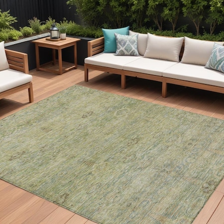 Homeroots 9' X 12' Green And Gold Oriental Washable Indoor Outdoor Area Rug 631129