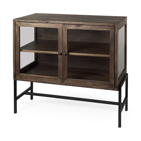 Homeroots Rustic Dark Brown Two Door Shadowbox Cabinet 391993