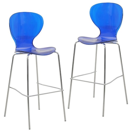 Leisuremod Oyster Acrylic Barstool with Steel Frame in Chrome Finish, Transparent Blue, 2PK OC31TBU2