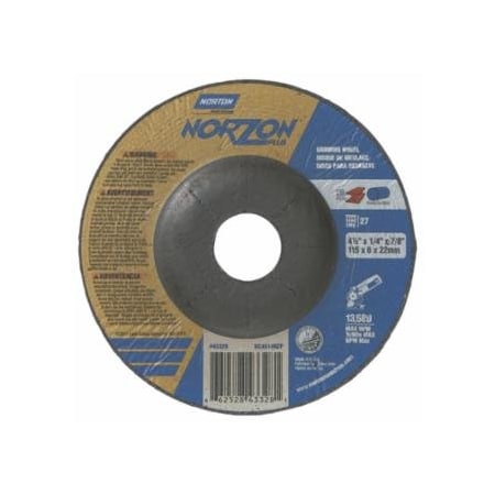 Norton Co Type 27 NorZon+ Depressed Center Wheel, 5 in Dia, 5/8 in Thick, 5/8 in Arbor, 20 Grit, 10PK 547-66252843332