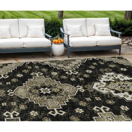 Homeroots 10' X 14' Black Ivory And Taupe Medallion Washable Indoor Outdoor Area Rug 588995