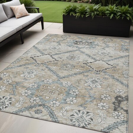 Homeroots 5' X 8' Beige Taupe And Tan Floral Washable Indoor Outdoor Area Rug 588859