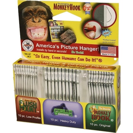 Monkey Hook HeavyDuty Picture Hanger Set, Carbon Steel, Silver, Galvanized, 30Piece TMH-314