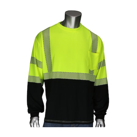 Pip ANSI Type R Class 3 Long Sleeve T-Shirt with Black Bottom Front 313-1280B-LY/5X