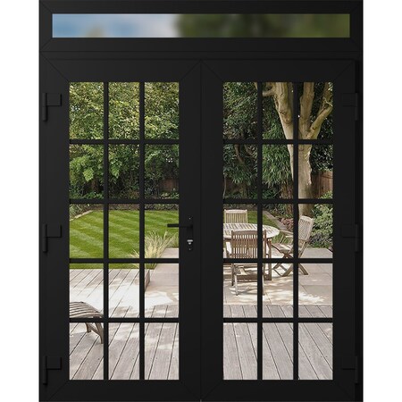 Vdomdoors Front Exterior Prehung Metal-Plastic Double Doors Clear Glass / MANUX 8151 Matte Black / Office Com MANUX8151DEXD-BLK-W72xH80+14-RH-I