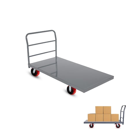 5Seconds Brand BOONE Heavy-Duty Platform Cart 72 inches x 36 inches 2000Lb Capacity 8in Red Swivel Wheels 555026