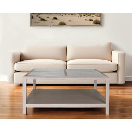 Homeroots 40" Clear And White Glass And Solid Wood Square Coffee Table With Shelf 565087