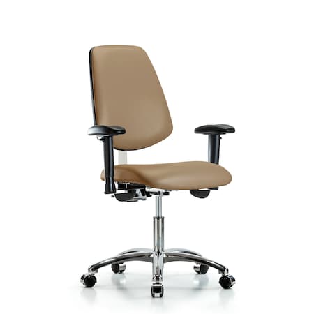 Blue Ridge Ergonomics Clean Room Chair Vin Desk Chair, Med, Bk, Taupe, CL100, Adjustable Arms, 18" to 23" Height, Vinyl BR-NCR-VDHCH-MB-CR-T1-A1-CC-8584