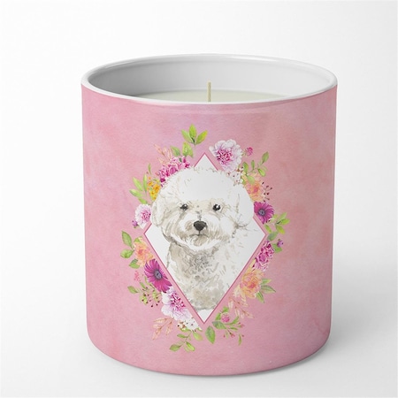 Carolines Treasures 10 oz Bichon Frise Pink Flowers Decorative Soy Candle CK4263CDL