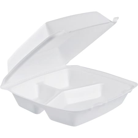 Dart , Foam Hinged Food Container, 3 Compartments, White, 200/Carton 85HT3R