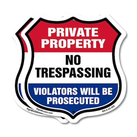 Signmission Private Property Shield Sign No Trespass, 12 inch X 12 inch, Aluminum Metal Sign, 2PK SHI-A-2PACK-12-453