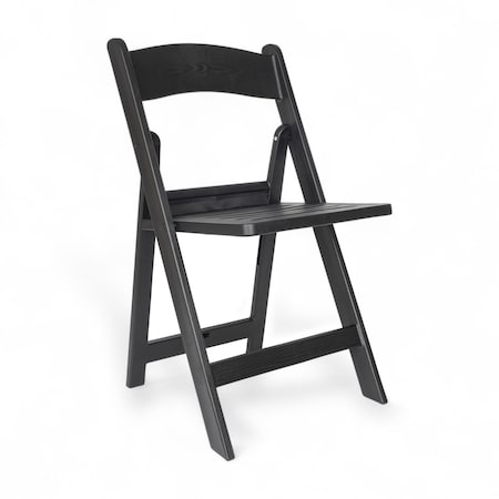 Flash Furniture HERCULES Black Indoor/Outdoor Lightweight Wood Look Resin Folding Event Chair with Slatted Seat LE-L-1-BK-SLAT-GG