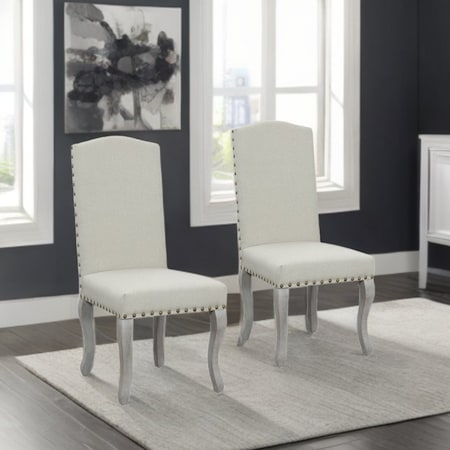Homeroots Set of Two Beige And Gray Upholstered Fabric Dining Parsons Chairs 546387