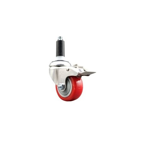 Service Caster 3 Inch 316SS Red Poly Swivel 1-1/8 Inch Expanding Stem Caster Lock Brake SCC SCC-SS316TTLEX20S314-PPUB-RED-118
