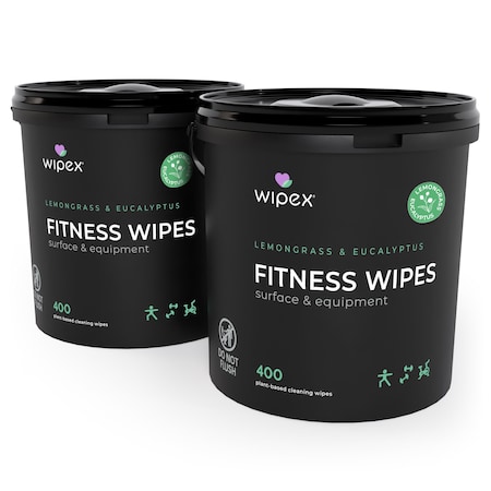Wipex Plant-Based Fitness Wipes 400ct Buckets, Lemongrass/Eucalyptus, 800 Natural Gym Equipment Wipes, 2PK WX71946LEB-2