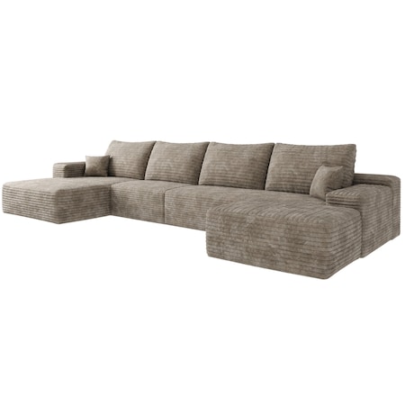 Homeroots 135" Camel Corduroy Modular Compression Foam Sofa With Ottoman And Toss Pillows 712949