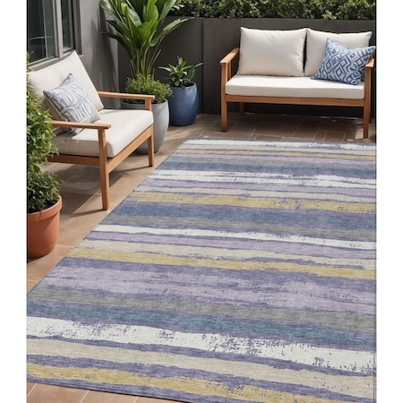 Homeroots 5' X 8' Purple Ivory And Beige Striped Washable Indoor Outdoor Area Rug 598921
