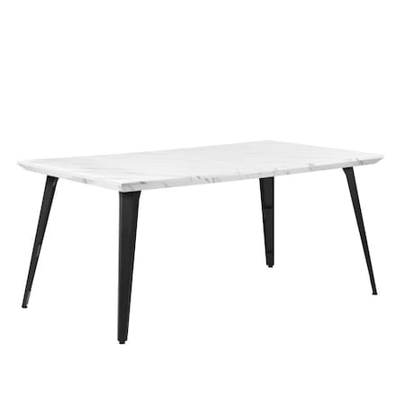 Homeroots 63" White and Black Faux Marble and Metal Dining Table 568213