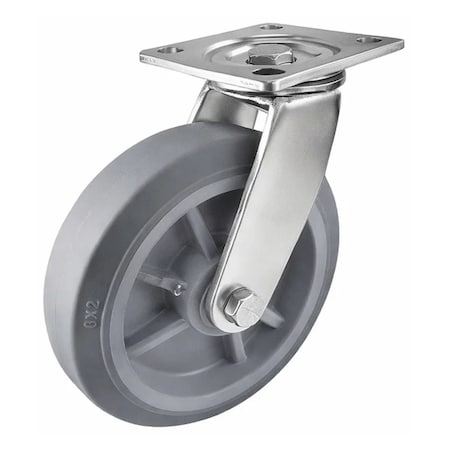 Hyw Products Heavy Duty Caster 8in x 2in Non-Marking Rubber Wheel Stainless Steel - Rigid (Flat) 40-80R-A1-INF(FLAT)(STS)