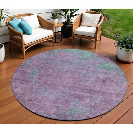 Homeroots 8' Lavender And Teal Blue Round Abstract Washable Indoor Outdoor Area Rug 618450