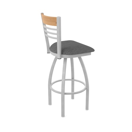 Holland Bar Stool Co Eleanor 36in Swivel Extra Tall Bar Stool, Anodized Nickel Finish, Medium Back and Graph Coal Seat 880