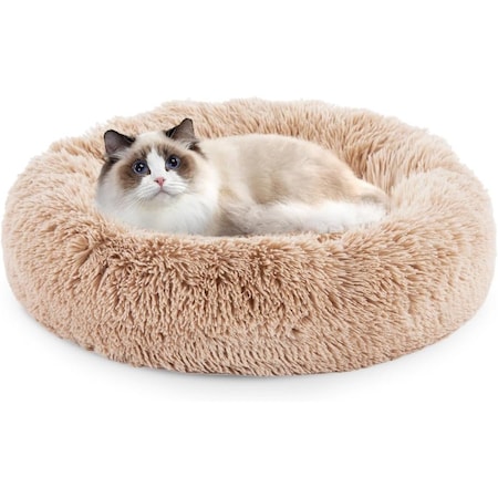 Fluffydream 20 inch Donut Dog Bed, Calming Bed for Dogs, Brown Cat Bed Washable, Round Dog Donut Be 3A88PTDBEDCUDD19BRN