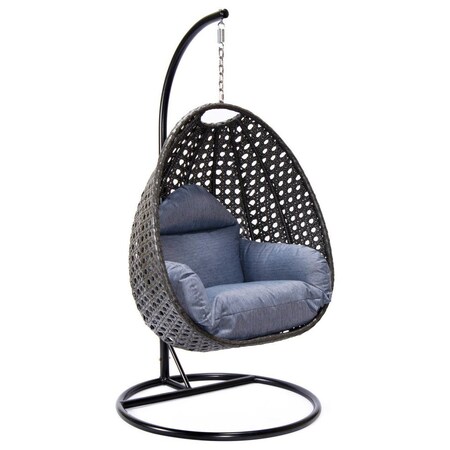 Leisuremod Charcoal Wicker Hanging Egg Swing Chair with Charcoal Cushions ESCCH-40CBU