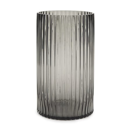 Homeroots 11" Black Cylinder Ribbed Glass Table Vase 608312