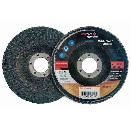 Z-Prime Korner KORNER Premium Zirconia Flap Discs, 4-1/2in x 5/8-11, Z-PRIME, 10PK 10252