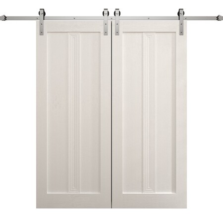Sartodoors Modern Double Barn Door 48 x 80 inches, Ego 5006 Painted White Oak, 13FT Silver Rail Track Set, S EGO5006DB-S-PWO-48