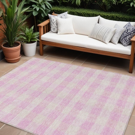 Homeroots 10' X 14' Pink And Gray Plaid Washable Indoor Outdoor Area Rug 595510