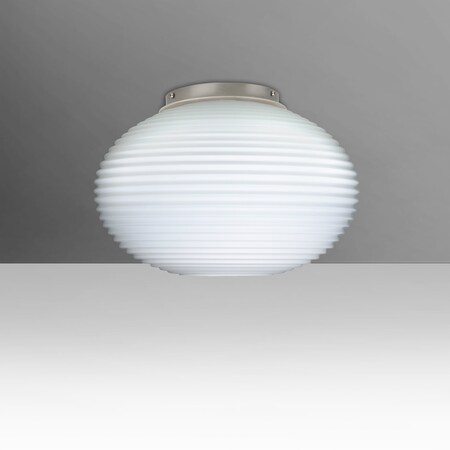 Besa Lighting Besa, Pape 10 Ceiling, Opal Ribbed, Satin Nickel Finish, 1x9W LED 491207C-LED-SN