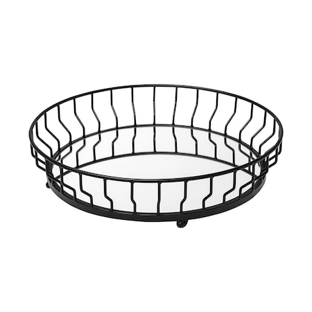 Homeroots 20in Black Round Metal Indoor Outdoor Serving Tray With Handles 376051