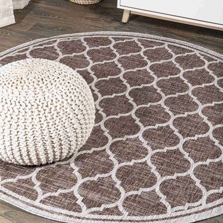 Jonathan Y Trebol Moroccan Trellis Textured Weave Espresso/Taupe 3 ft Round Indoor/Outdoor Area Rug SMB109B-3R