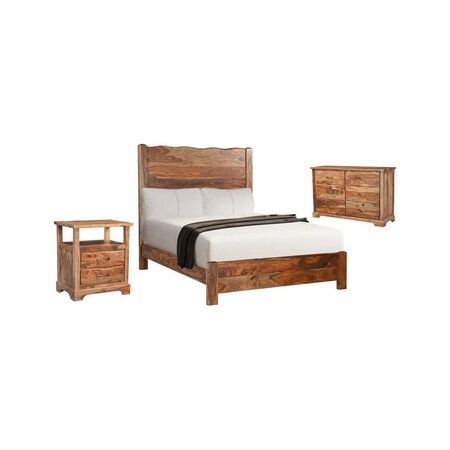 Homeroots Three Piece Brown Solid Wood Bedroom Set 554222