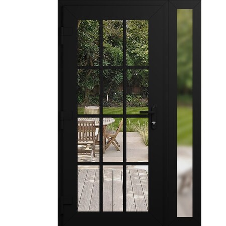 Vdomdoors Front Exterior Prehung Metal-Plastic Door Clear Glass / MANUX 8355 Matte Black / Office Commercial MANUX8355EXD-BLK-W36+16xH80-RH-I