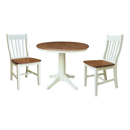 Whitewood Industries Rectangular Fixed Top Table W/ 2 Chairs, 36 in W, 29.9 in L, 36 in H, Parawood, Hickory/Shell, 3 K79-36RT-27B-C61-2