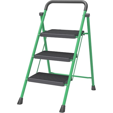 Campior Green 3-Step Foldable Stool, 500 lbs Capacity, Anti-Slip Feet, Steel Frame, Space-Saving Design DRIB3STP492