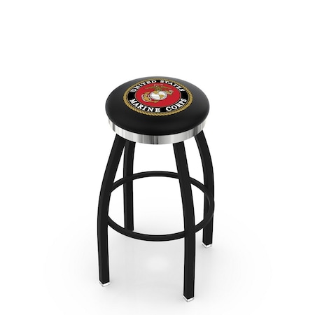 Holland Bar Stool Co 36" Blk Wrinkle U.S. Marines Swivel Bar Stool, Chrome Ring L8B2C36Marine