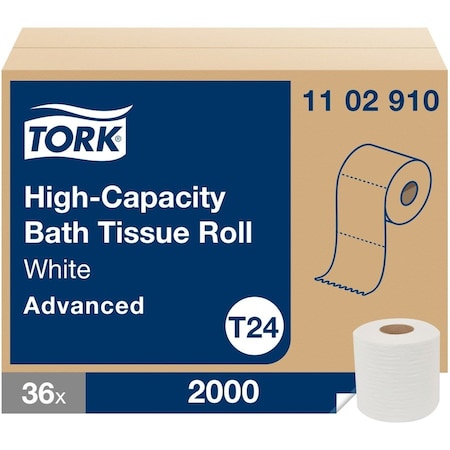 Tork Advanced High Capacity Bath Tissue, Septic Safe, 1-Ply, White, 2,000 Sheets, 36PK 1102910