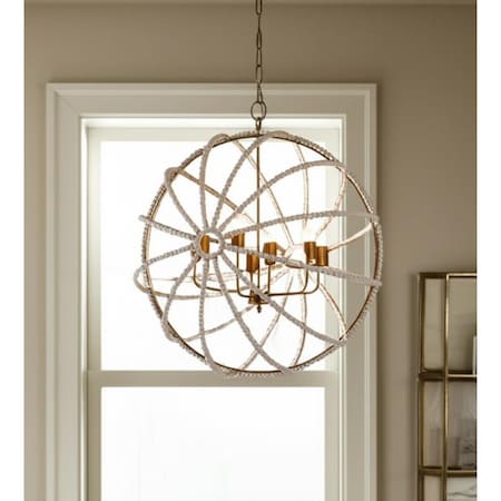 Homeroots White And Gold Empire Six Light Metal and Beads Dimmable Chandelier 611337