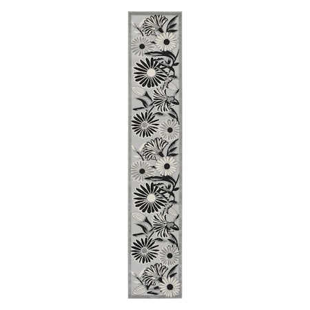 Homeroots 12' Black And White Floral Indoor Outdoor Runner Rug 545011