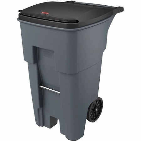 Rubbermaid Commercial BRUTE 65 gal Rectangular Rolling Plastic Can, Gray, None, Plastic, 25 3/8 in FG9W2100GRAY