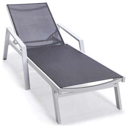 Leisuremod Marlin Patio Chaise Lounge Chair with Armrests in White Aluminum Frame, Black MLAW-77BL