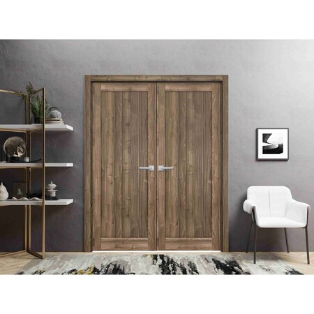 Sartodoors French Double Panel Lite Doors Hardware Walnut Solid Core Modern Interior QUADRO4111DD-WLN-36