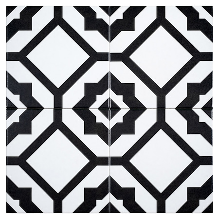 Andova Tiles SAMPLE-Luv Enchanted Black and White 8-in Encaustic Matte Porcelain Wall & Floor Tile SAM-ANDLUV450